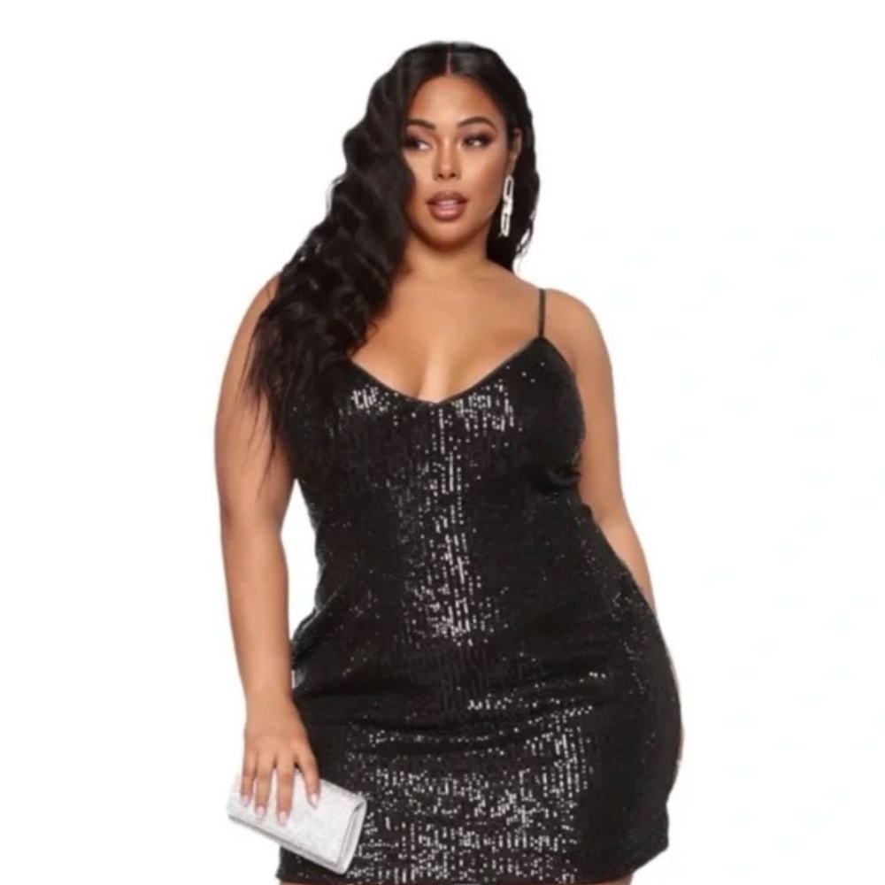 Fashion Nova Black Sequin Dress. Size XL